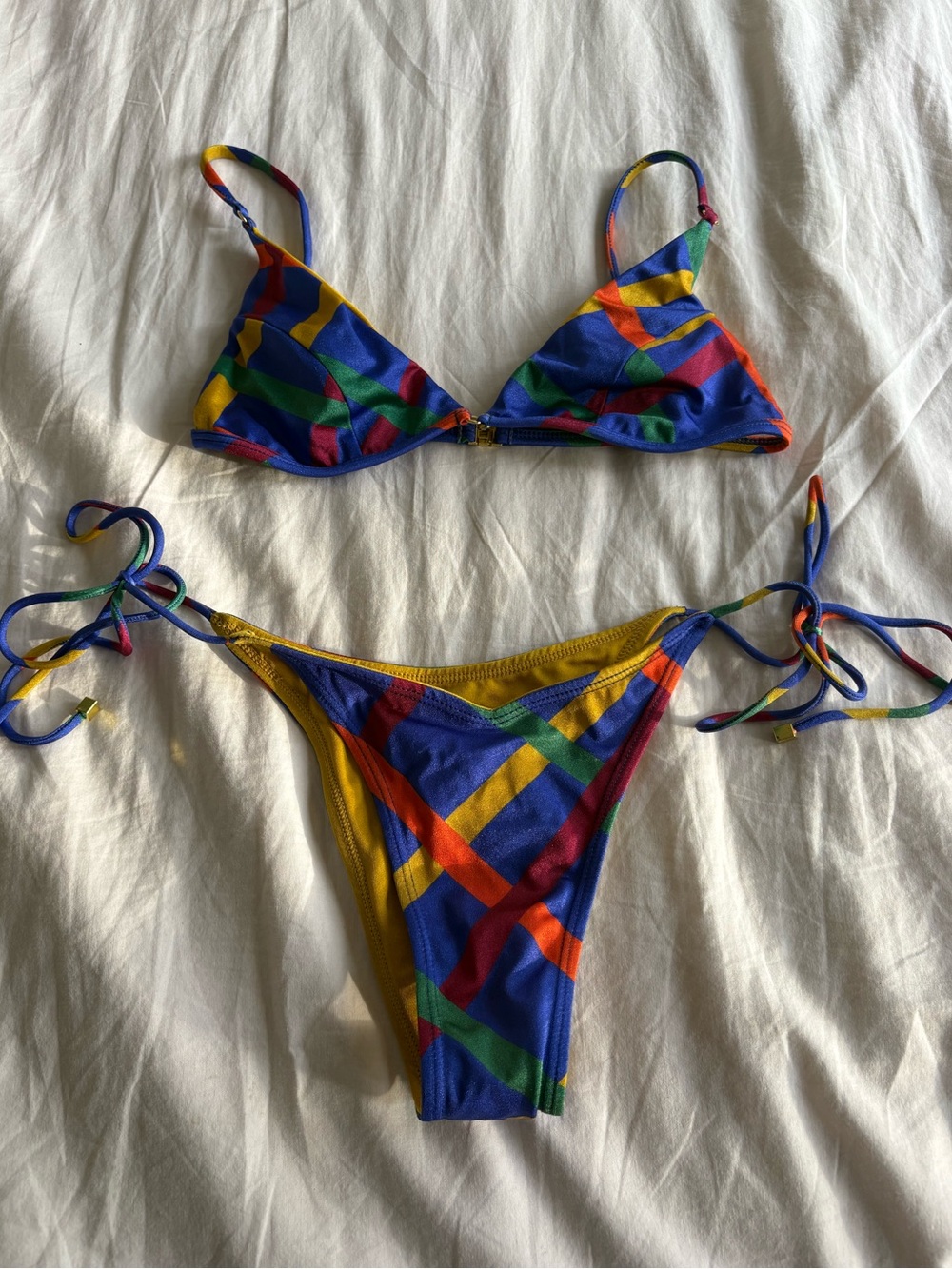 Sommer Swim Riviera Blue Uma Top and Cara Bottoms Triangle Bralette Bikini Set